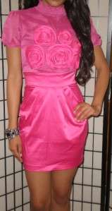 2Be Bebe Pink Rosette Bodice 2Fer Dress Size Xtra Small