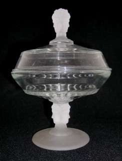 Wright frosted THREE FACE covered compote, 6 d.  
