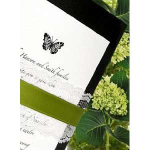  Wedding Invitations Kit Jet Black with Lace Wrap and Moss 