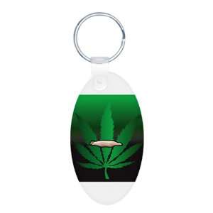  Aluminum Oval Keychain Marijuana Joint and Leaf 