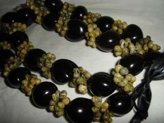 Black Kukui Nut w Green Mongo Shell Necklace Lei 30  