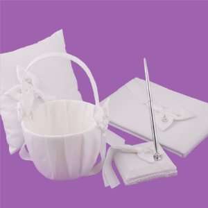  White Calla Lily Set Guest Book Basket Ring Pillow 4pcs 