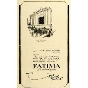  1920 Ad Fatima Cigarettes Stock Exchange New York Turkish 