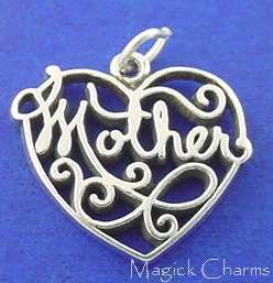 Sterling Silver .925 MOTHER Filigree HEART Charm  