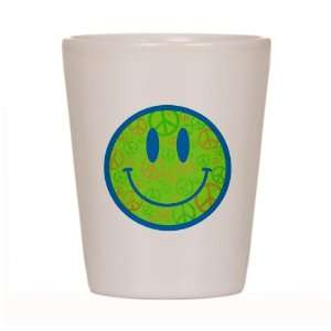   : Shot Glass White of Smiley Face With Peace Symbols: Everything Else