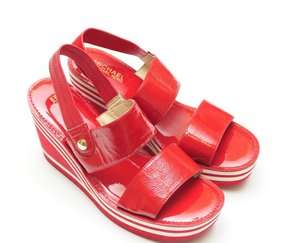 Michael Kors Red Patent Leather Wedge Slingback Sandal Shoe 9 1/2 