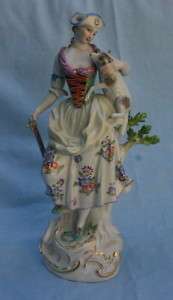 Meissen 19C German Girl Figurine With A Lamb 12 H RARE  