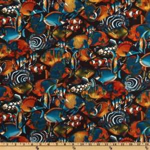  44 Wide Aquatica School Of Fish Earth Fabric By The Yard 