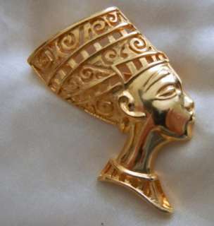 Vintage Egyptian Queen Nefertiti Gold Plated Pin Brooch  