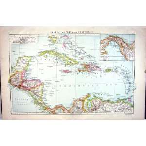 com Antique Map C1893 America West Indies Panama Jamaica Cuba Mexico 