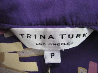 Trina Turk Dark Purple/Multi Color Short Bubble Sleeve Button Detail 