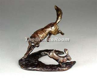 SOLID BRONZE FOX AND RABBIT BY PAUL JENKINS  