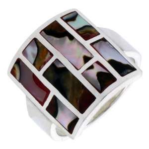   Brown & White Mother of Pearl Inlay, 13/16 (21mm) wide, size 7.5
