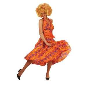  70s Orange Flower Power Ladies Fancy Dress Size US 10 12 