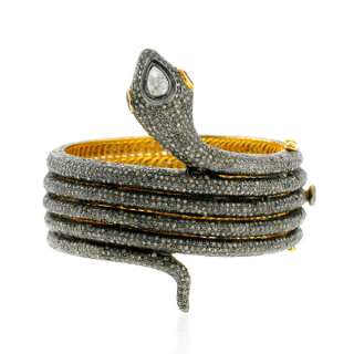 16ct Diamond Ruby 925 Sterling Silver 14k Gold Snake Bangle Fashion 
