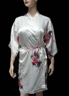 Womens Light weight Night gown/Bath Robe Peacock Silky Kimono SZ S M 