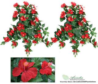 TWO 29 Hanging Hibiscus Artificial Flower Silk Plant Fake Bush Red 