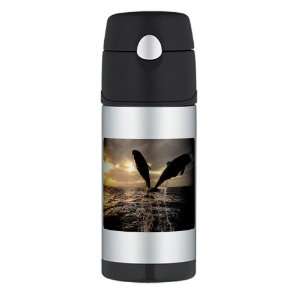   Thermos Travel Water Bottle Dolphins Flying in Sunset: Everything Else