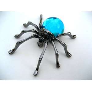   Aqua Blue Beaded Body Tarantula Halloween Spider Rhinestone Pin Brooch