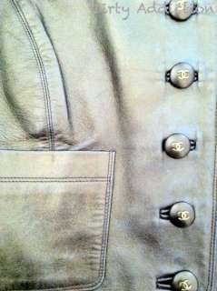 AUTH Chanel Vintage Bronze Metallic Leather Sleeveless Button Down 
