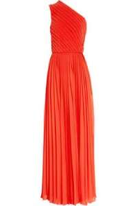   AUTH Halston Heritage Pleated chiffon Cayenne one shoulder gown 0 $795