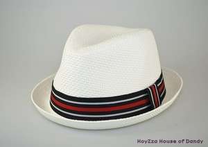 Mens Summer Fedora White /Stripe Band CubanStyle Upturn Short Brim Hat 