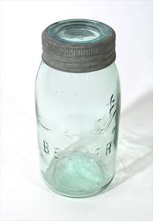 Primitive Beaver Glass Jar Green Aqua Color Sealer Pentagram Star Lid 