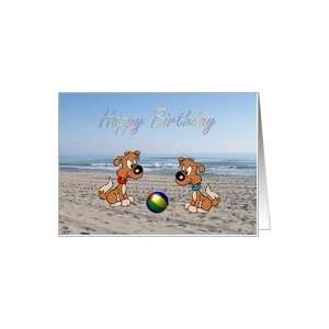  2 beach ball puppies kids Birthday card Card: Toys & Games