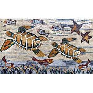   28x48 Sea Turtles Marble Mosaic Pool Floor Wall Art: Home Improvement