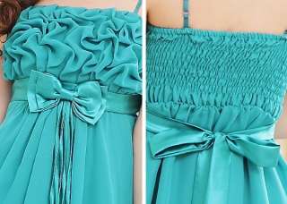 Women Elegant Bow Ribbon Chiffon Dress 8316B,BLUE,1 sz  
