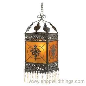   Hanging Candle Lantern PierreW/ Amber Glass Panels: Home & Kitchen