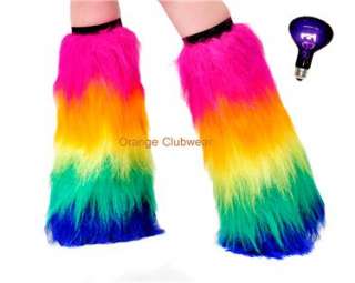 GoGo Rave Dancer Rainbow Fluffies Yeti Boot Covers Sleeves Leg Warmers 