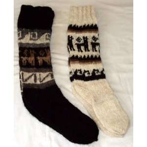  2 pairs SOCKS RUSTIC ALPACA black and white made in PERU 