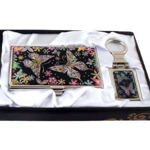 : Mother of Pearl Butterfly Design Keychain Key Ring Holder Business 
