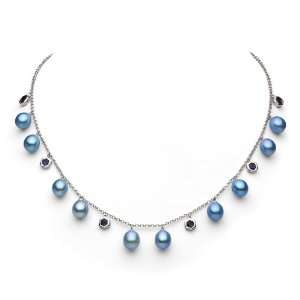  Sterling Silver 7 8mm Blue Freshwater Pearl with Iolite 