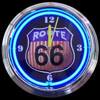 ROUTE 66 ROUND NEON CLOCK SIGN / LIGHT  