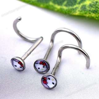 10x 3mm Round Hellokitty Enamel Nose Ring Stainless Steel Stud 