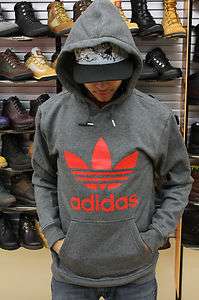 Adidas Originals TRE Hoodie Top Pull Over Trefoil Dark Grey Red 