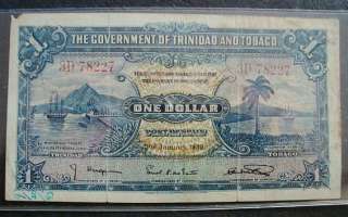TRINIDAD AND TOBAGO ONE DOLLAR 1939 NOTE/PAPER MONEY. NOTE# 3D 78227