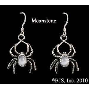 com Spider Earrings with Gem, Sterling Silver, Moonstone set gemstone 