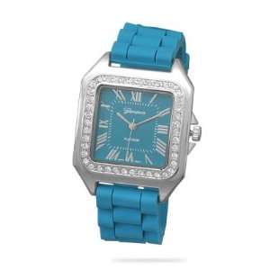  Blue Rubber Fashion Watch with Square Face Jewelry