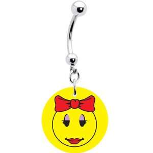  Red Ribbon Smiley Face Belly Ring: Jewelry