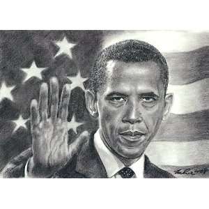  Barack Obama (landscape) Portrait Charcoal Drawing Matted 