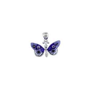  Blue Murano Glass Butterfly Pendant Set In Sterling Silver 