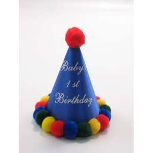  Boys Royal Blue First Birthday Hat with multi color 
