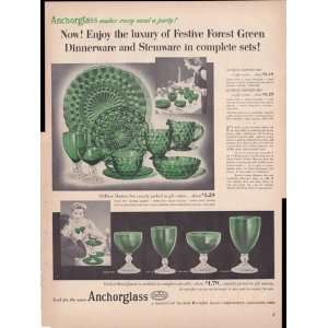   Green Dinnerware Stemware Anchor 1954 Ad Original Vintage Advertisment