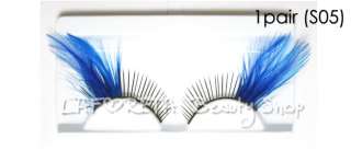 Pair PARTY Blue FEATHERS Eyelashes Makeup Drag Queen   
