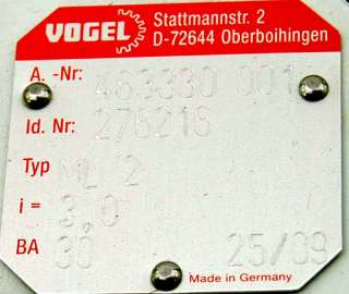 Vogel 301 Bevel Gear Drive Metric Speed Reducer 25mm  