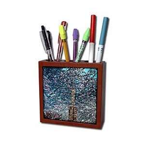   Double Exposure With a Blossoming Pink Tree   Tile Pen Holders 5 inch