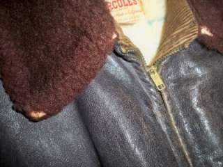 Vintage 1940s Hercules Front Quarter Horsehide Bomber Brown Leather 